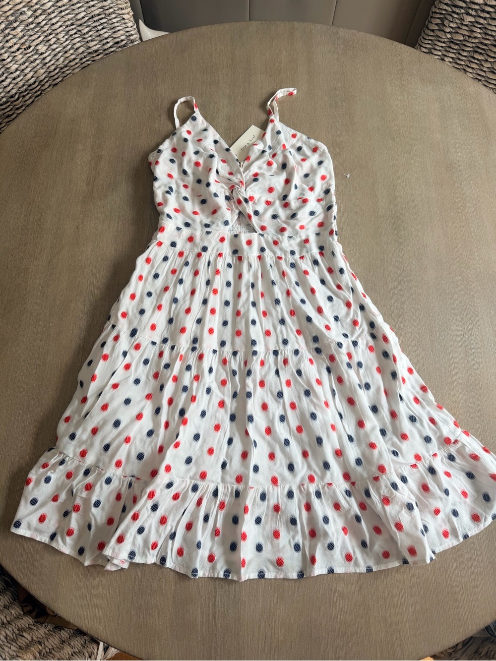 Sim & Sam White Polka Dot Spaghetti-Strap Summer Dress - Red & Navy Dots M